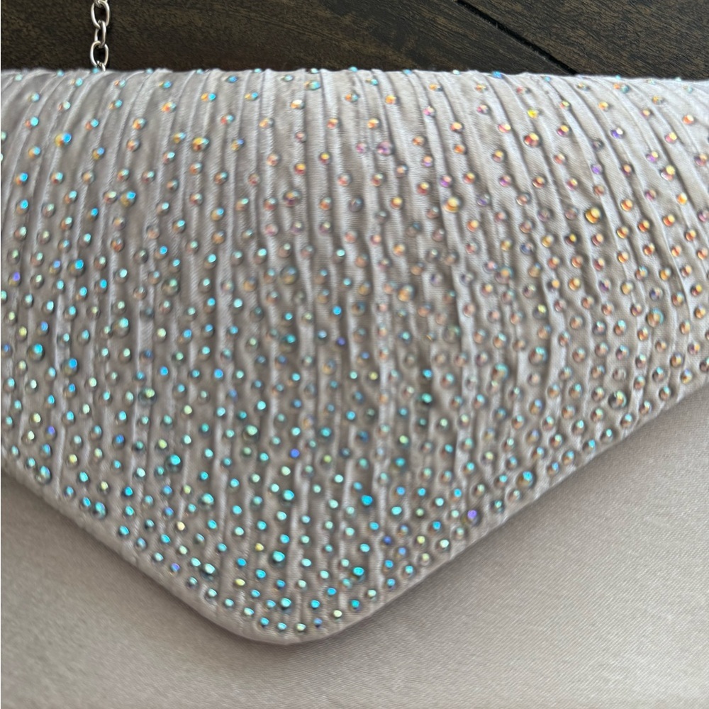 Rectangle Silver Iridescent Cocktail Clutch - Picture 10 of 10